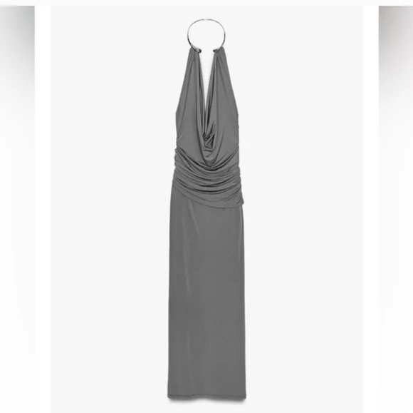 Zara LONG DRESS WITH JEWEL COLLAR Size XL - Picture 12 of 15